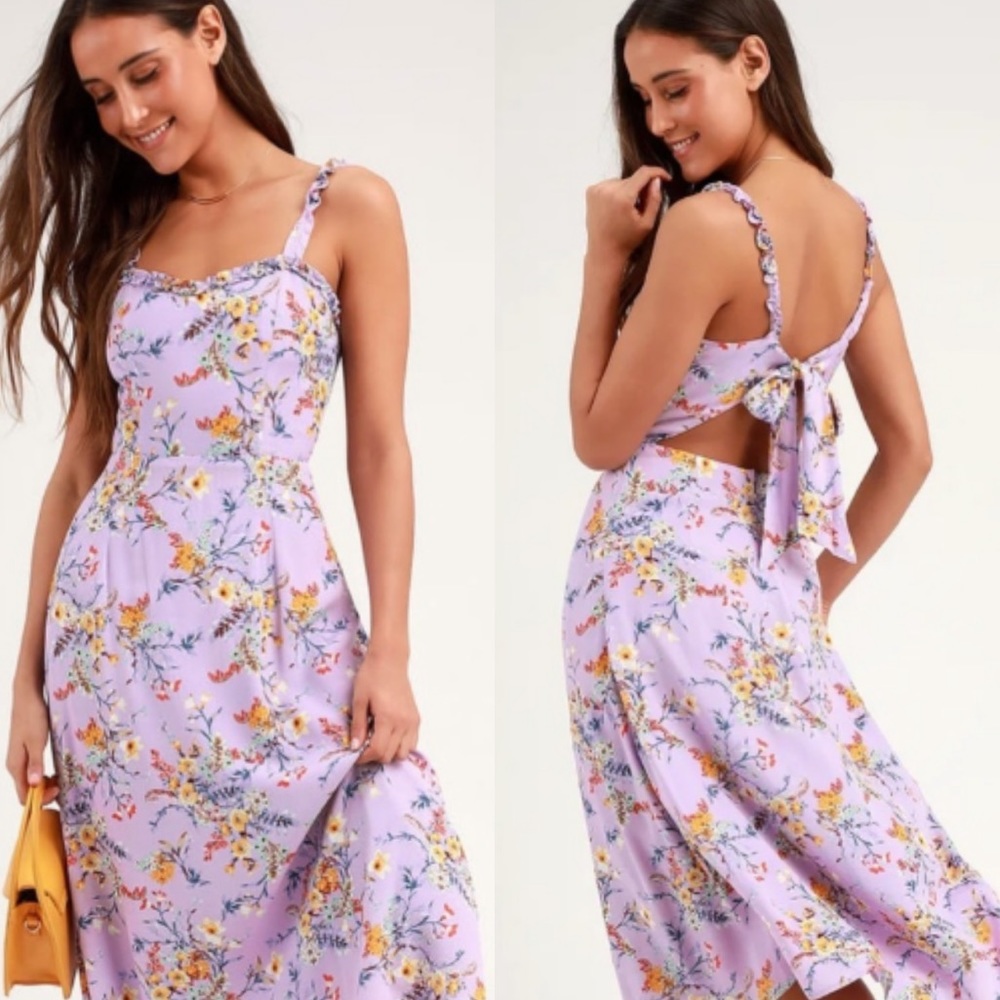 EUC Lulus Lavender Sunny Meadow Floral Midi Dress